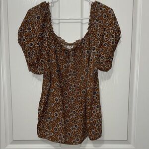 Maurices Brown and White Puff Sleeve Blouse